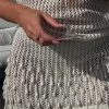 Women Sexy Backless Pearl Tassel Mini Dress Street Knitted Hollow Out Lace Up Slim Short Dresses Beach Party