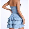 Women's Sexy Jeans Denim Strapless Dresses Bodycon Corset Tube Mini Dress