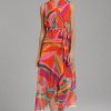 Women's Faux Wrap Shawl Collar High-Low Dress with Waist Tie