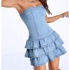 Women's Sexy Jeans Denim Strapless Dresses Bodycon Corset Tube Mini Dress