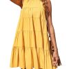 Womens Summer Dresses 2025 Halter Sleeveless A Line Tiered Swing Sundress Casual Beach Vacation Mini Dress
