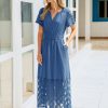 Simplee Womens 2025 Summer Boho Maxi Dress V Neck Empire Waist Long Flowy Dresses with Pockets