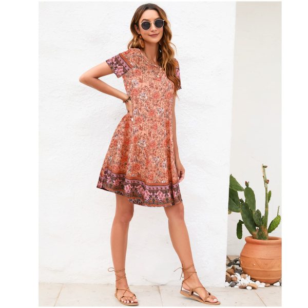 Women's Summer Dresses 2025 Beach Boho Sundress Short Sleeve Loose Casual Tshirt Dress with Pockets