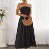 Women's Summer Strapless Midi Sundress Tube Off Shoulder Ruffle Flowy A Line Long Beach Vacation Dresses