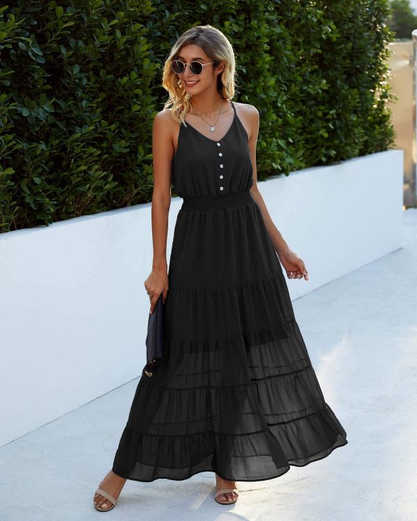 Sundress for Women 2025 Summer Spaghetti Strap Sleeveless High Waist Beach Long Maxi Dresses