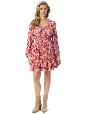 Women's Yara Ruffled Mini Dress with Belled Sleeves Standard
