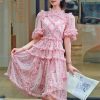 Women Embroidered Ruffle Summer Dress Light Short Sleeve Temperament Flower Dress