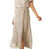 Womens Summer Maxi Dresses: Casual Short Sleeve Crewneck Slit Sundress Ruffle Pleated Long Flowy Party Cocktail Dress