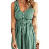Women Summer Casual Sleeveless Button Down Elastic Waist Swing Dresses, XS-2XL