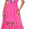 Women's Summer Maxi Dress Casual Floral Embroidered Round Neck Short Sleeve Ruffle Tiered Dress Flowy Boho Beach Sundress