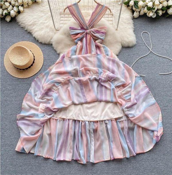 Bandage Midi Dress Women Summer Beach Vacation Sleeveless A-Line Holiday Dress Sexy Resort Evening Wear