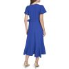 Women's V Neckline Midi Length Short Flutter Sleeve Dress
