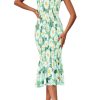 Women's Summer Floral Midi Tank Dress Sleeveless Strappy Ruffle Hem Smocked Bodycon Dresses