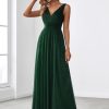 Women's V-Neck High Wasit Glitter Maxi Evening Dress 07764-USA