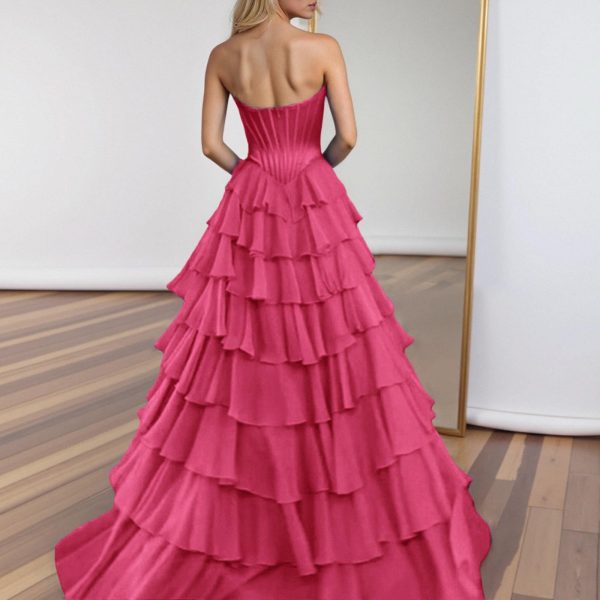 Tulle Floral Prom Dresses for Teens 2025 Tiererd Long Ball Gown Strapless Sweetheart Formal Evening Gowns with Slit