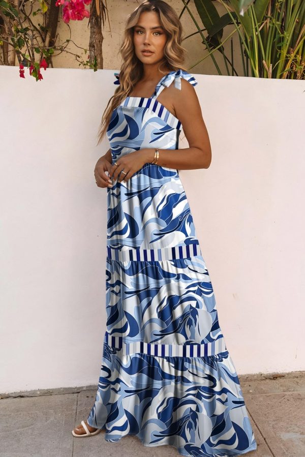 Women's 2025 Summer Sleeveless Floral Print Maxi Dress Strap Square Neck Beach Sun Dress
