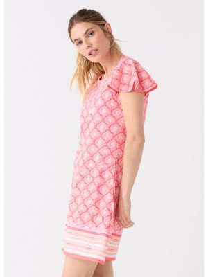 Ruffle Short Sleeve Dress - 50+ UPF Sun Protection Resort Wear, Casual Sun Dress