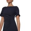 womens S/S Button Sleeve Sheath With Side Ruch