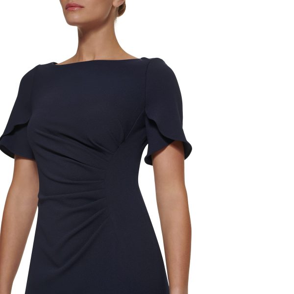 womens S/S Button Sleeve Sheath With Side Ruch