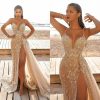 Women Summer Bridesmaid Evening Dress Mesh Hollow Cocktail Party Sundresses Sleeveless V Neck Split Long Wedding Dress