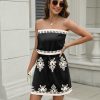 Summer Dress for Women Strapless Beach Cover Ups Boho Sundress Mini Dress Drawstring Waist with Pockets