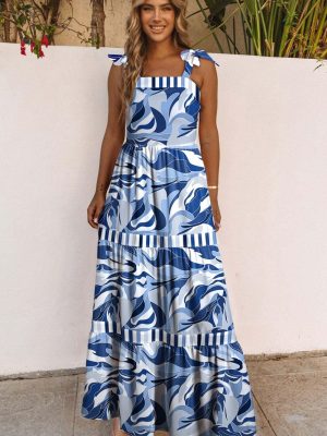 Women's 2025 Summer Sleeveless Floral Print Maxi Dress Strap Square Neck Beach Sun Dress