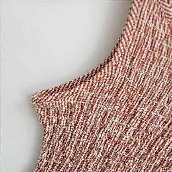 Smocked Bodice Midi Dress Women Sleeveless Textured Pattern Summer Casual Skirt for Daily Vacation Outfits