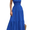 Women's Summer Strapless Maxi Dress 2025 Off Shoulder Hollow Out Smocked A Line Tube Tiered Long Dresses