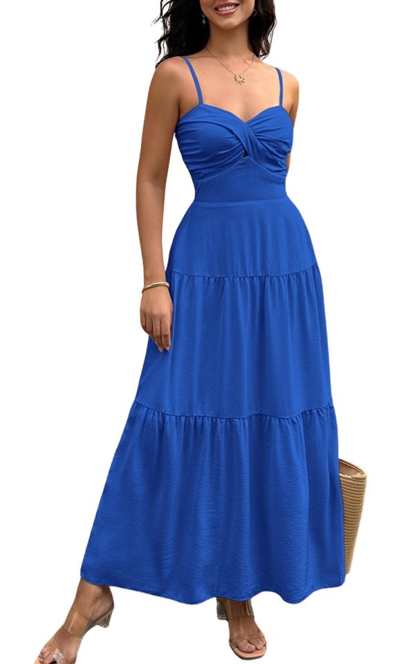 Women's Summer Strapless Maxi Dress 2025 Off Shoulder Hollow Out Smocked A Line Tube Tiered Long Dresses