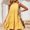 Womens Summer Dresses 2025 Halter Sleeveless A Line Tiered Swing Sundress Casual Beach Vacation Mini Dress