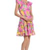 Women's Colorful Printed Cotton Poplin Dress with Tiered Skirt