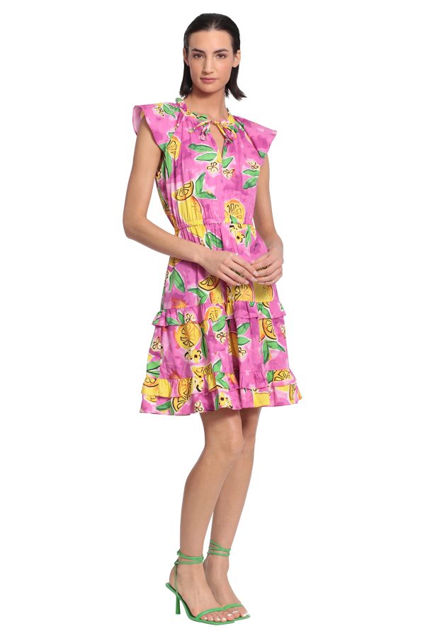 Women's Colorful Printed Cotton Poplin Dress with Tiered Skirt