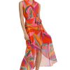 Women's Faux Wrap Shawl Collar High-Low Dress with Waist Tie