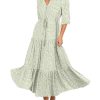 Women's Floral Print Maxi Long Dresses Deep V Neck Summer Beach Dress Half Sleeve A Line Flowy Dresses