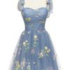Short Homecoming Dresses for Teens Flower Embroidery Tulle Spaghetti Strap Knee Length Daisy Floral Prom Dresses