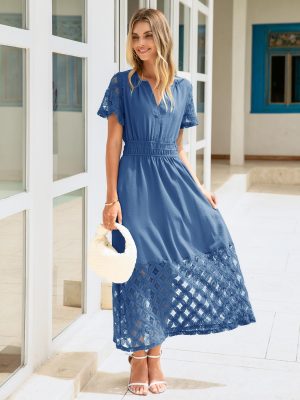Simplee Womens 2025 Summer Boho Maxi Dress V Neck Empire Waist Long Flowy Dresses with Pockets