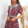 Boho Floral Maxi Women Summer Short Sleeve High Waist A Line Long Beach Dress Lightweight Casual Vacation Skirt