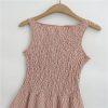 Smocked Bodice Midi Dress Women Sleeveless Textured Pattern Summer Casual Skirt for Daily Vacation Outfits