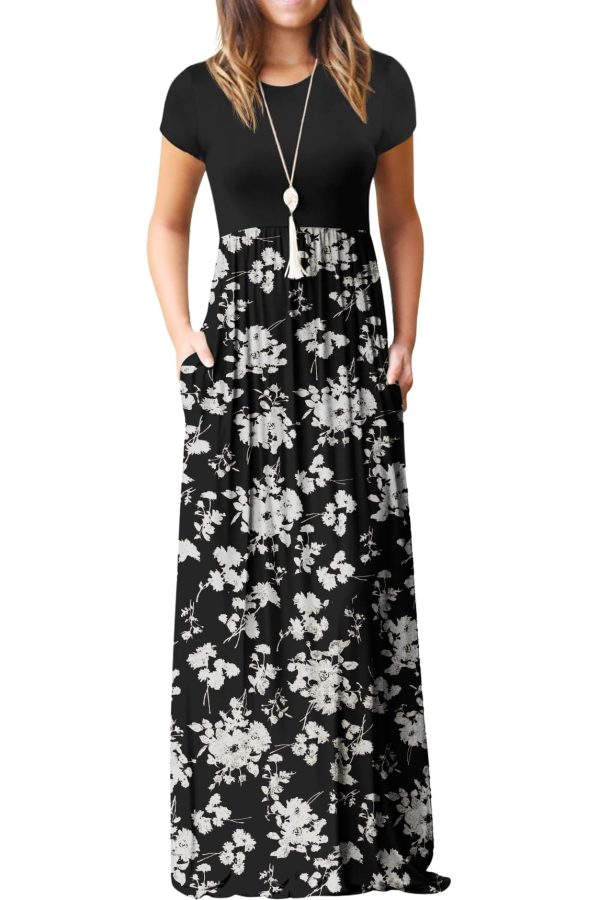 Women's Short Sleeve Maxi Dresses Casual Long Dresses with Pockets