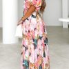 Women's Boho Floral Midi Dress Smocked Beach Flowy Dress