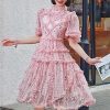 Women Embroidered Ruffle Summer Dress Light Short Sleeve Temperament Flower Dress