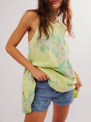 Floral Sleeveless Backless Mini Dress for Women Summer Loose Swing Flowy Sundress with Pockets