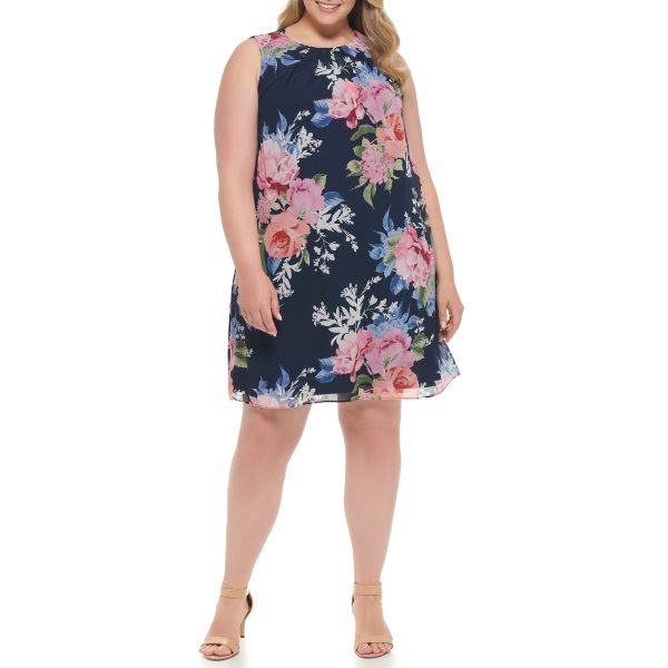 Women's Sleeveless Printed Chiffon Shift Mini Dress