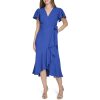 Women's V Neckline Midi Length Short Flutter Sleeve Dress