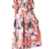 Women's Boho Floral Midi Dress Smocked Beach Flowy Dress