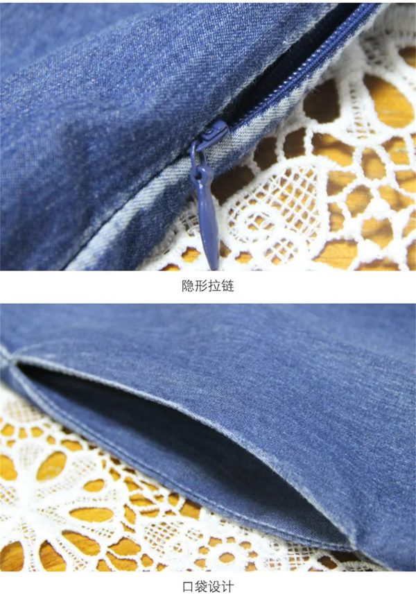 Women V-Neck Vintage Asymmetrical A-Line Dress Half Sleeve Buttons Retro Slim Chinese Denim Dresses