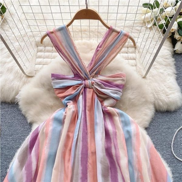 Bandage Midi Dress Women Summer Beach Vacation Sleeveless A-Line Holiday Dress Sexy Resort Evening Wear