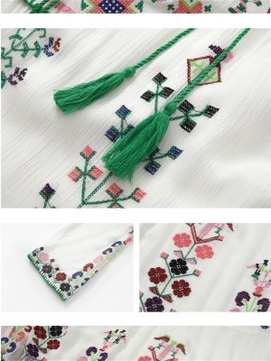 Women's Boho Embroidery Long-Sleeved Floral V Neck Holiday Maxi Dresses