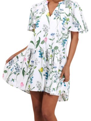 Casual Women Summer Sun Dress Loose Above The Knee V Neck Short Sleeve Floral and Geometric Dresses for Vacation