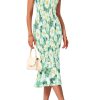 Women's Summer Floral Midi Tank Dress Sleeveless Strappy Ruffle Hem Smocked Bodycon Dresses